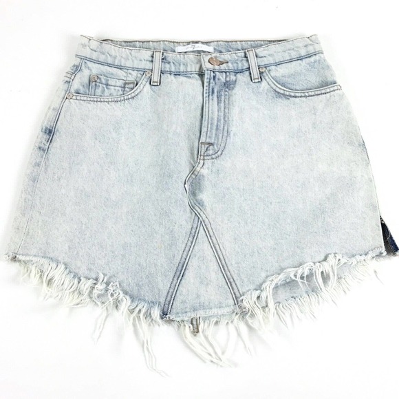 7 For All Mankind Denim Skirt Womens Size 26 Distressed Cut Off Acid Wash Y2K - Picture 1 of 9
